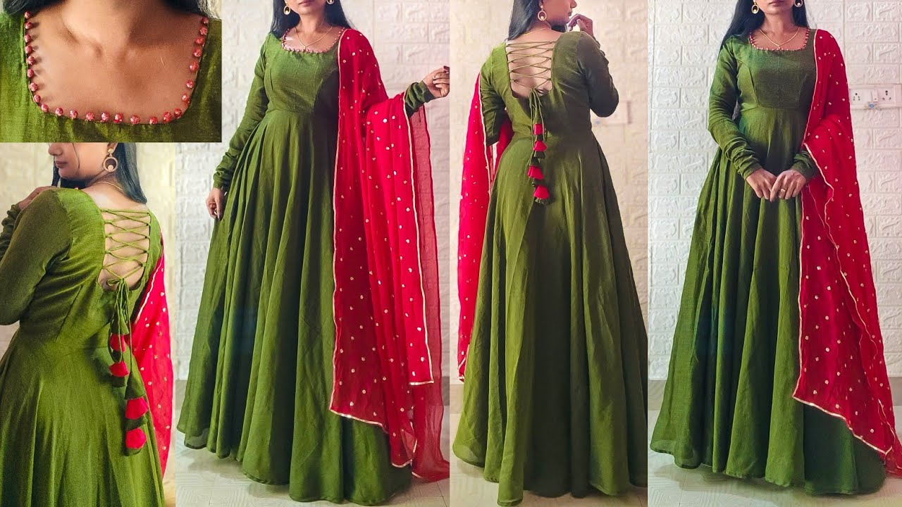 Designer princess cut umbrella dress/gown/frock cutting & stitching |Convert meesho saree into dress