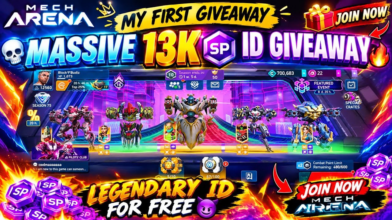 Massive ID Giveaway 😍 For Free 13k SP 🔥| Mech Arena 🎉 First Giveaway 🥹💓| @BhavayMech-Arena 