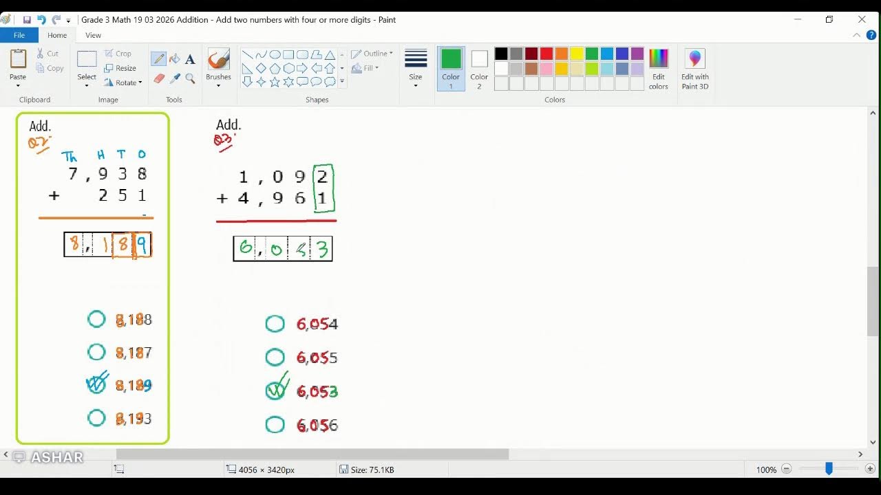 Math, Grade 3, March 19, Addition