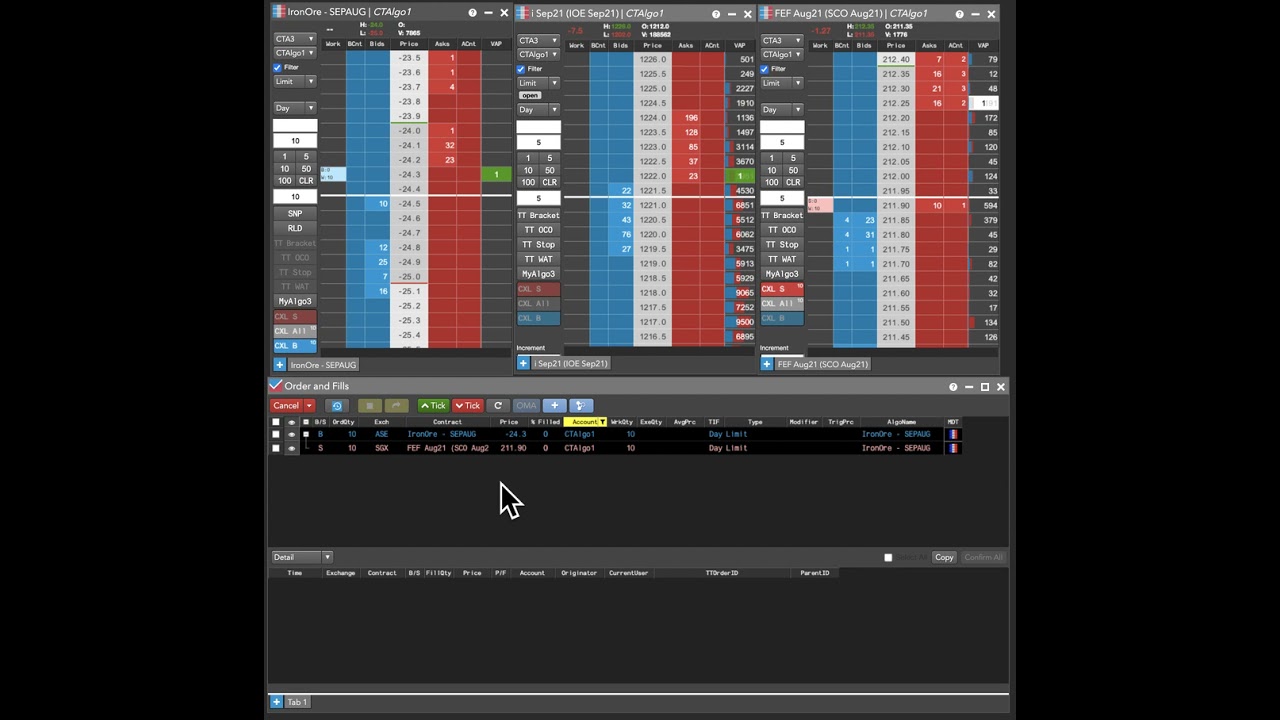 Use Autospreader to trade iron ore  between international exchanges and Dalian Commodity Exchange.