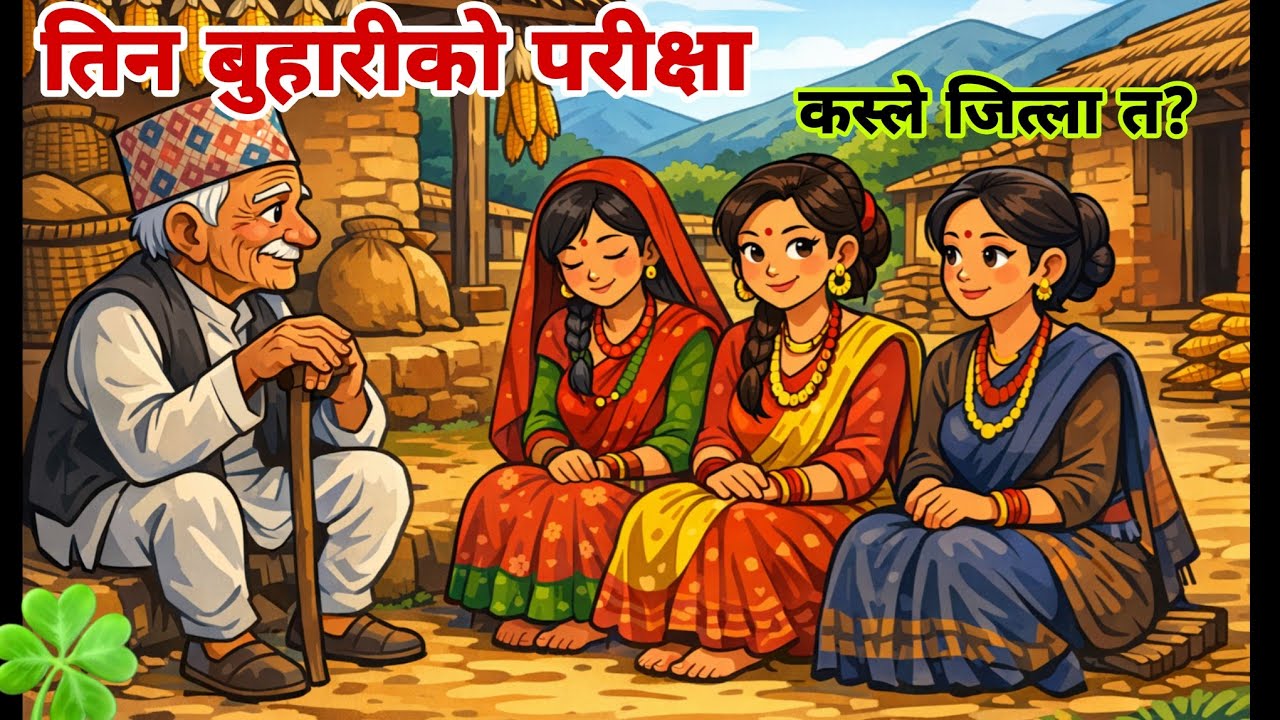 तिन बुहारीको परीक्षा(कस्ले जित्ला त?)नेपाली लोककथा।। Story About Three Buhari।।Nepali Lok Katha 🍀🍀🍀