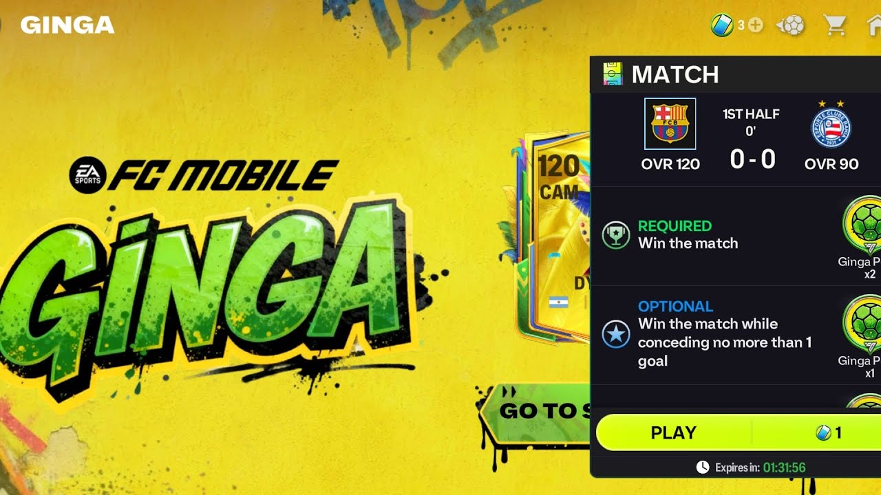 FC Barcelona vs. Bahia. Ginga. FC Mobile 