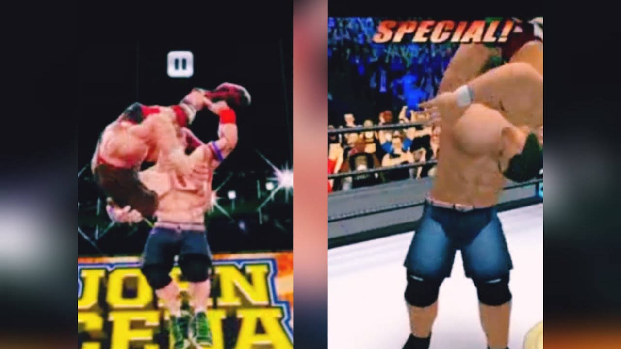 Top 5 moves of John cena in wwe mayhem v/s wr3d