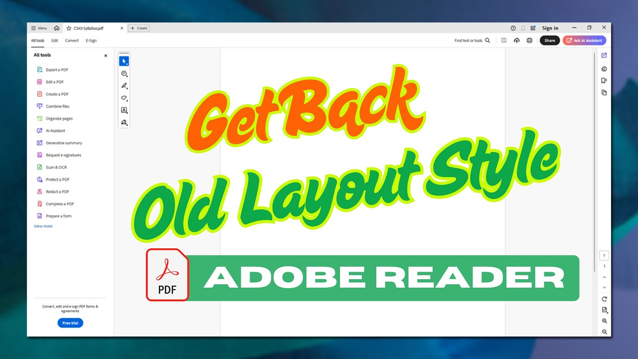 How To Gat Back The Old Layout In Adobe Acrobat Reader | Disable New Adobe Acrobat Reader Layout