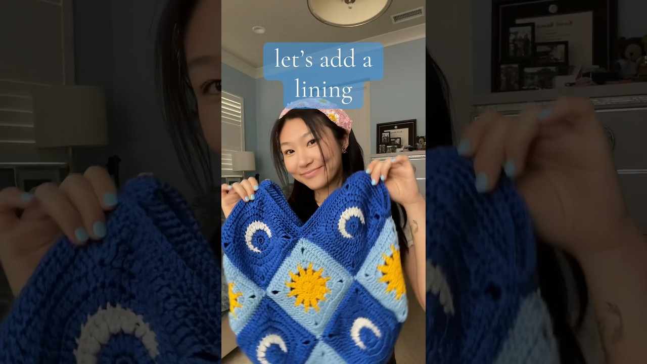 adding a lining to my sun and moon crochet bag #crochet #sewing #diy