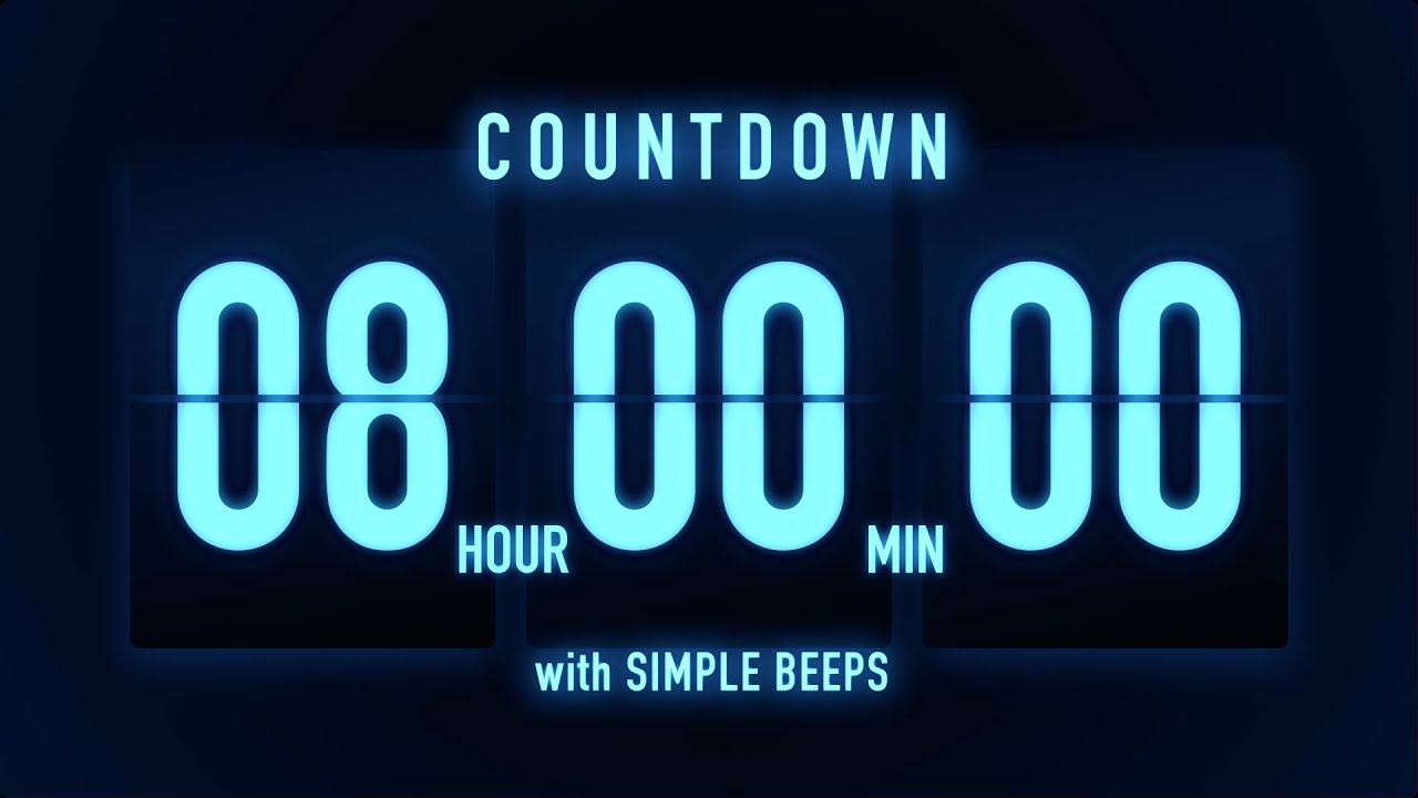 8 Hours Countdown Timer 🔵 Flip Clock with Simple Beeps