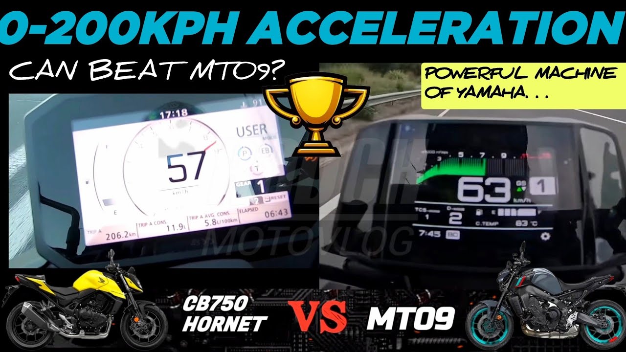 Honda CB750 Hornet 🆚️ Yamaha MT09 | 0-200kph Acceleration 🔥 