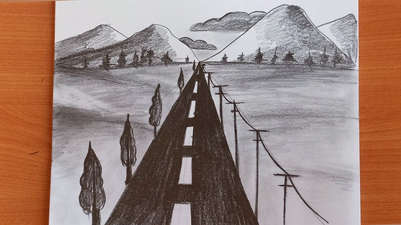 Tek kaçışlı perspektif ile yol manzarası çizimi.Kolay manzara çizimi nasıl yapılır?#perspektifçizimi