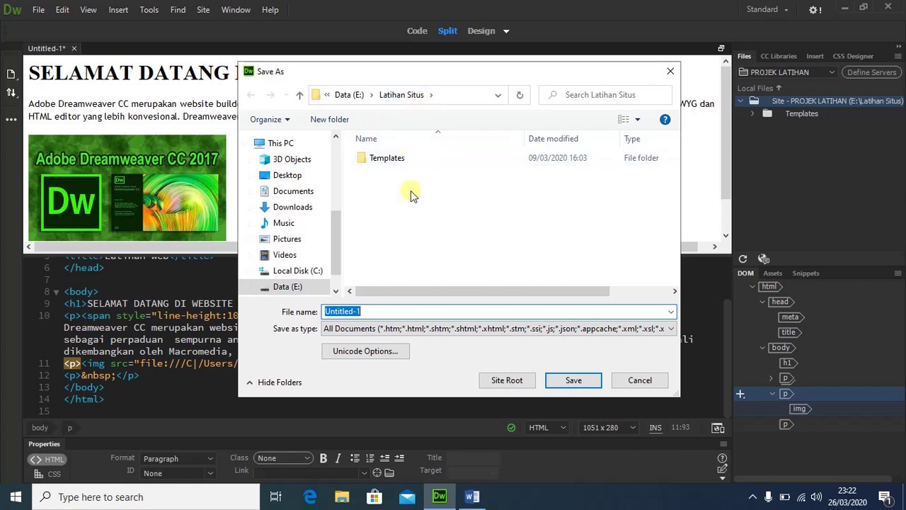 Belajar Membuat Web dengan Dreamweaver CC 2017. Part 1