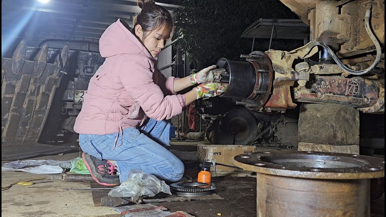The challenge for the talented girl a freezing night servicing and replacing the brake system on an