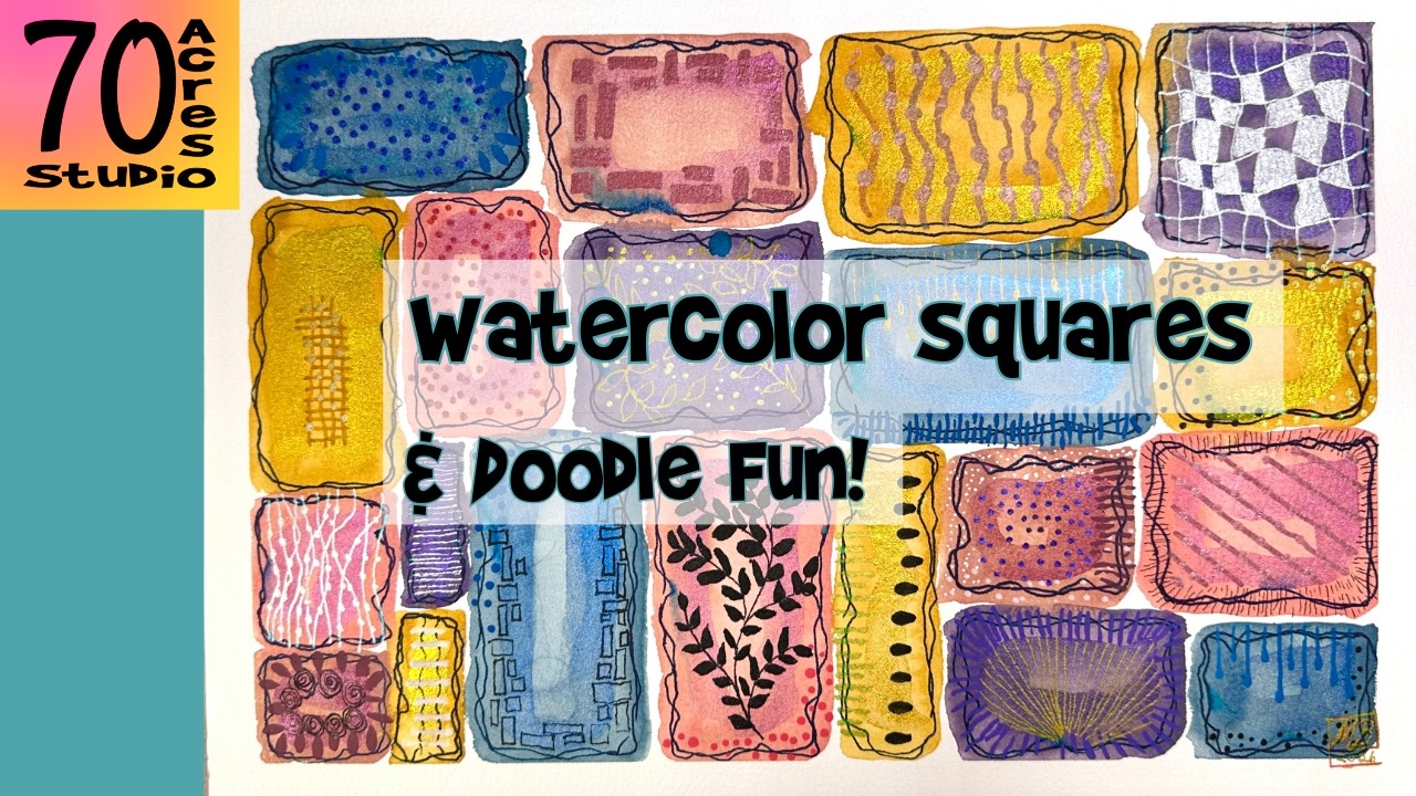 Watercolor squares and doodle fun! So Easy!