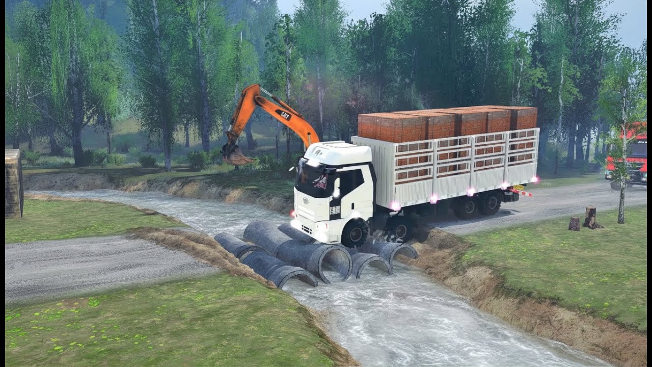 Truck vs Extreme Broken Road and Speed Bumps - Gameplay Spintires:Mudrunner E9
