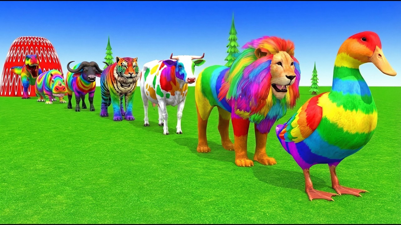Long Slide Game with Cow Elephant Gorilla Hippopotamus Tiger 3d Animal Game Funny 3d Animals