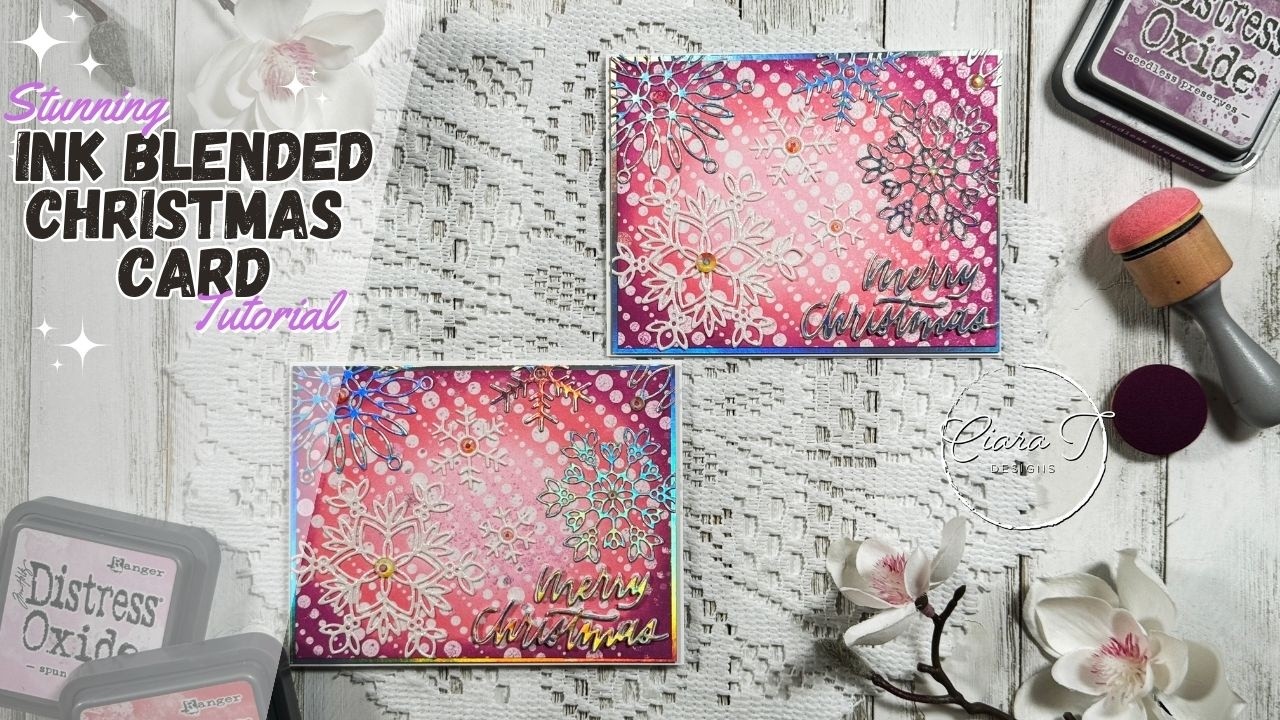 How to Create a Stunning Ink Blended Pink Christmas Snowflake A2 Card for Christmas in July Series