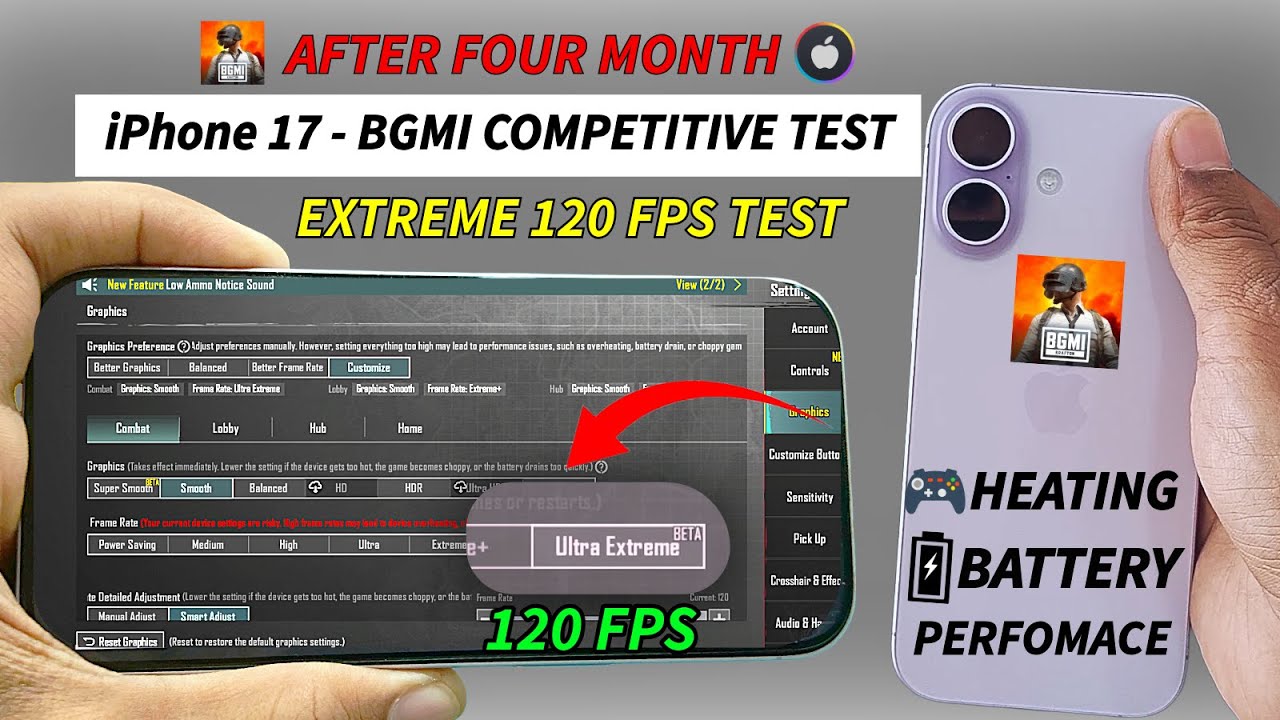 iPhone 17 BGMI COMPETITIVE TEST WITH 120 FPS, Heating, Perfomance, & Battery Test | Geralt BGMI