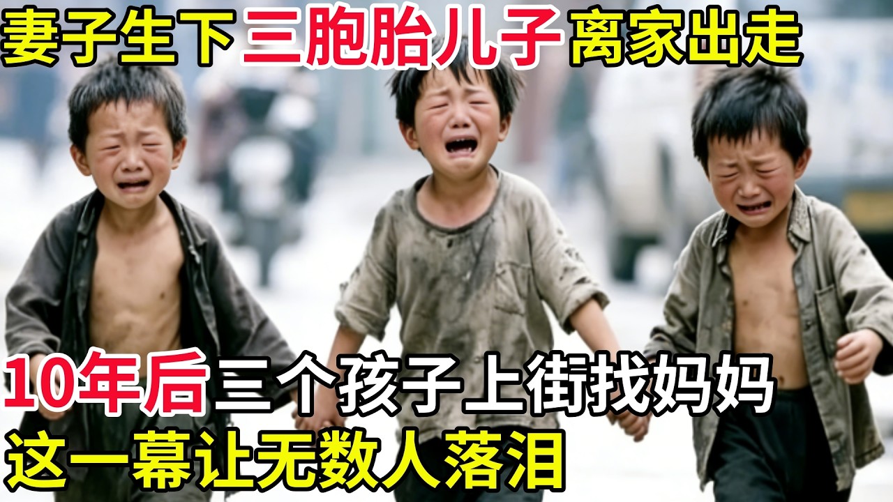 妻子生下三胞胎儿子后离家出走,10年后三个孩子走上街头找妈妈,这一幕让无数人落泪