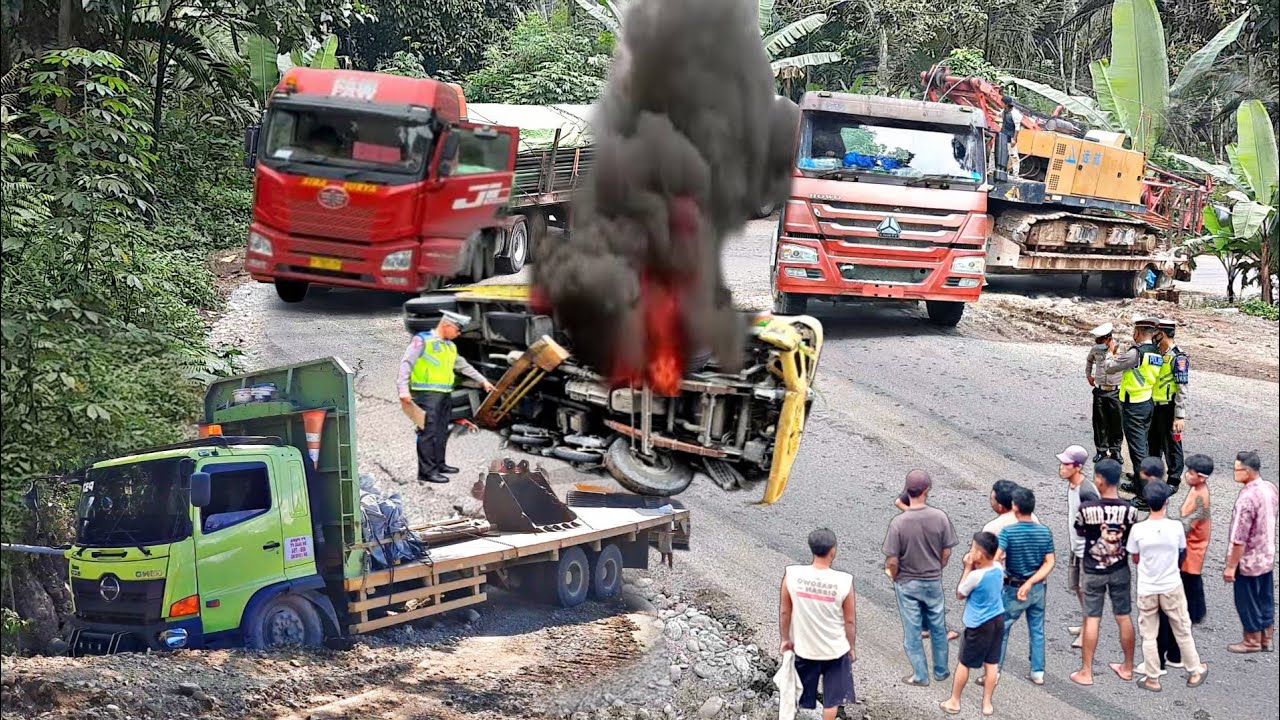 Selamat Dari Maut..!Detik-Detik Truk Rem Blong Di Tarik Paksa,Truck Trailer Nyasar Ke Jalan Kampung
