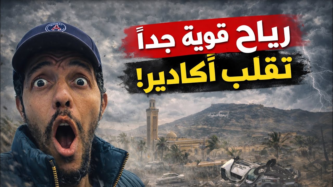 عاصفة و رياح قوية تقلب مدينة أكادير! 🌪️😱