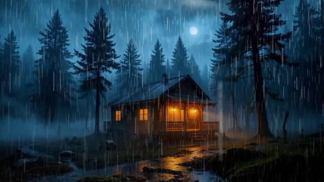 Cozy Cabin Rain Sounds for Deep Sleep 🌧️ Night Forest Ambience