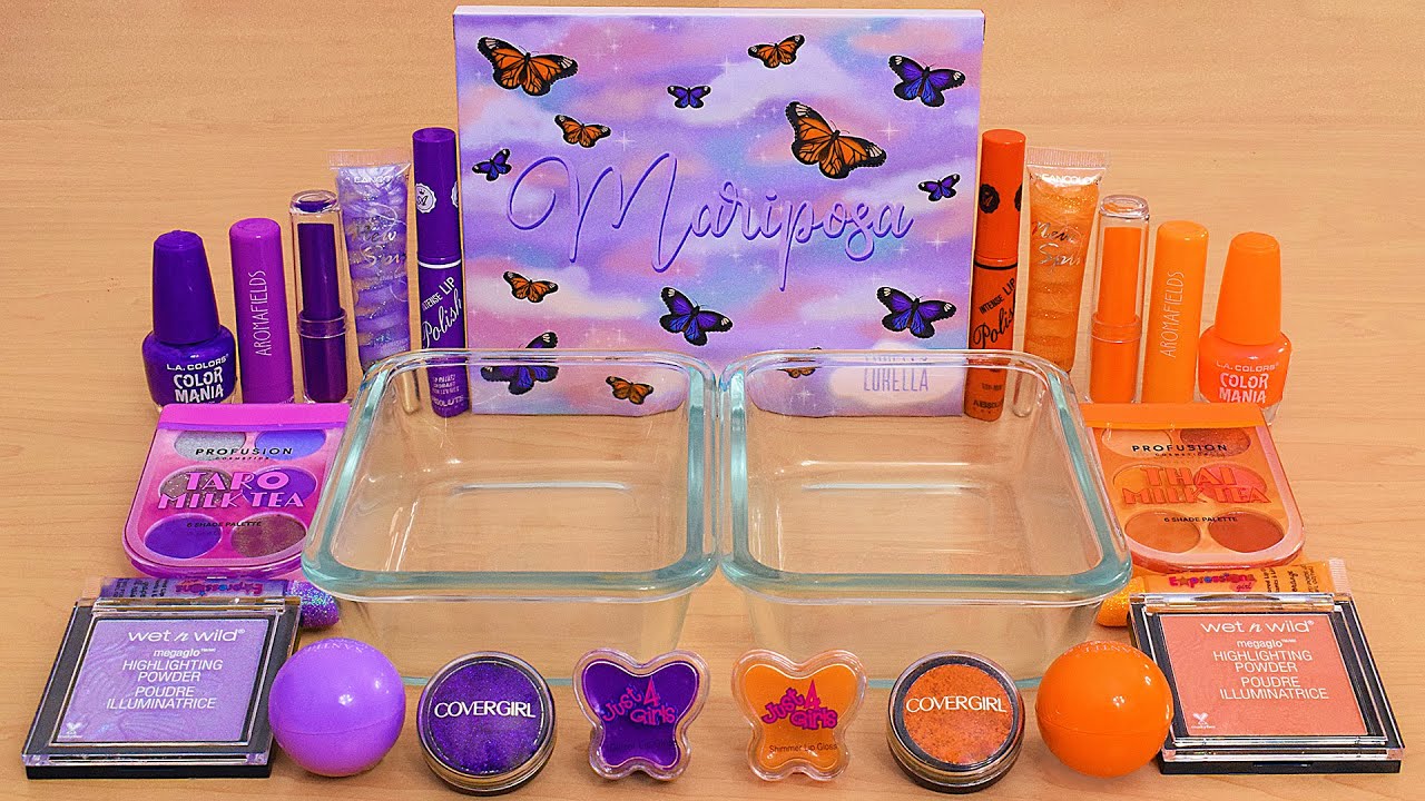 Purple vs Orange - Mixing Makeup Eyeshadow Into Slime ASMR