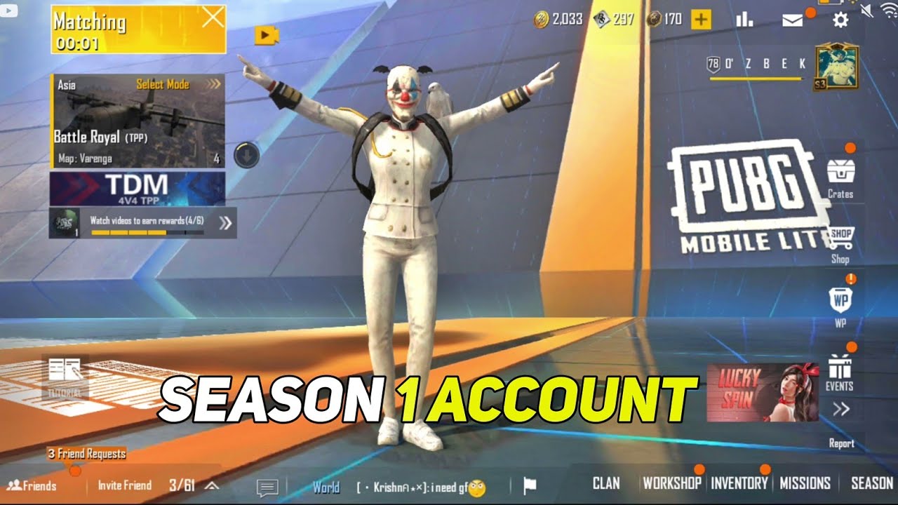 PLAYING IN SEASON 1 ACCOUNT 🥵🔥 WITH WHITE COMMANDER SET MOST RARE IN - PUBG MOBILE LITE
