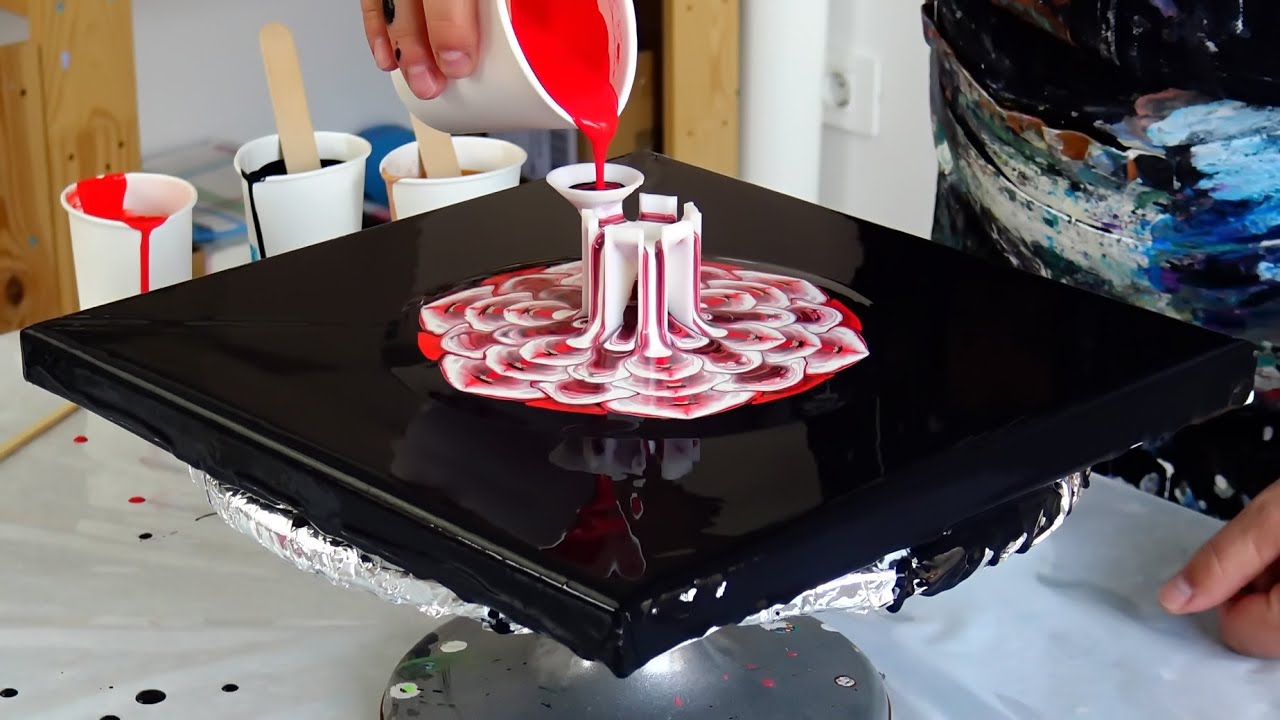 Mandala Flower: Acrylic Pouring with Dual Bloom Cup I Art Therapy I Fluid Art Technique