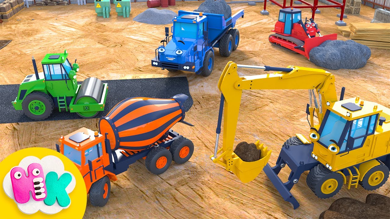 Bouwvoertuigen Lied 🚛 Graafmachine, Bulldozer en Andere Vrachtwagens voor Kinderen - HeyKids