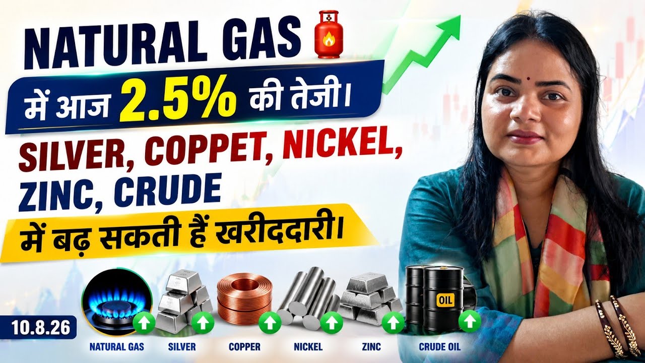 Natural gas ⛽ में आज 2.5% की तेजी। Silver, Coppet,Nickek,Zinc,Crude में बढ़ सकती हैँ खरीददारी।10.8.26