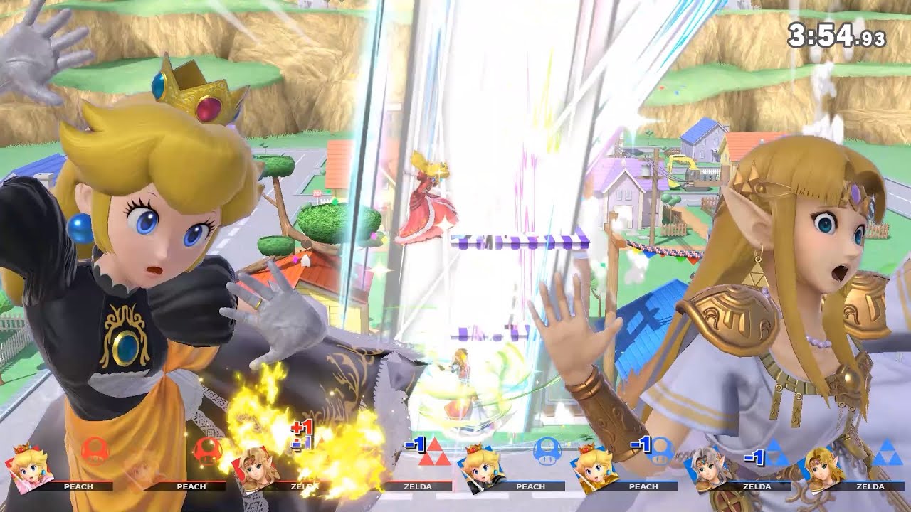 Smash Ultimate - Giant Team Peaches and Zeldas Battle (Only Blast and Screen KO)
