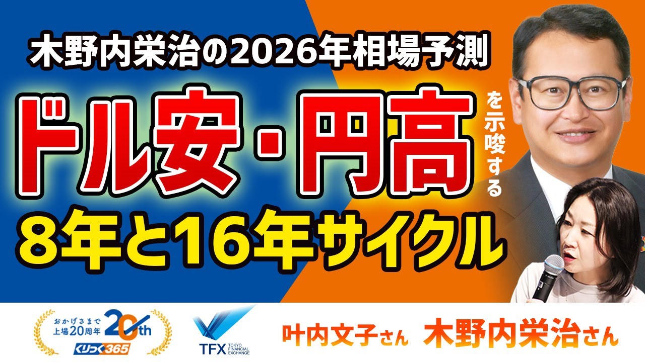 木野内栄治の2026年相場予測　ドル安・円高を示唆する8年と16年サイクル 木野内栄治③
