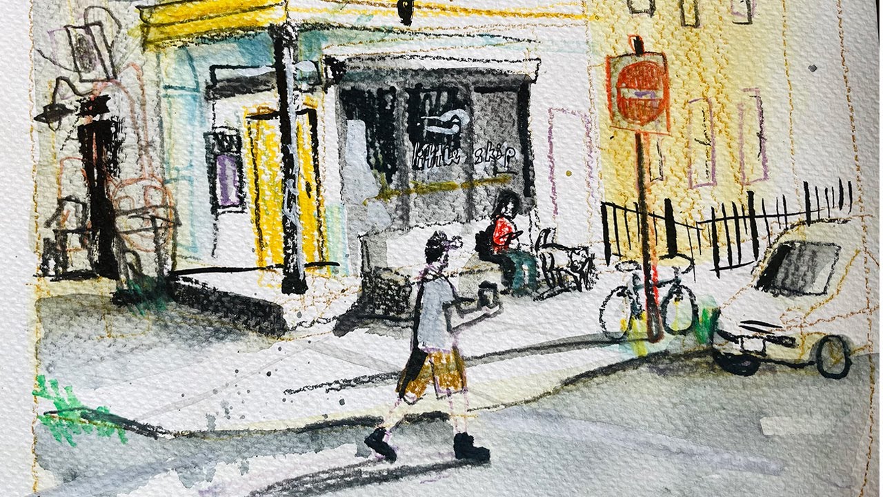 Eleanor Doughty sketches a Brooklyn café 🌍 Street View World Tour demo