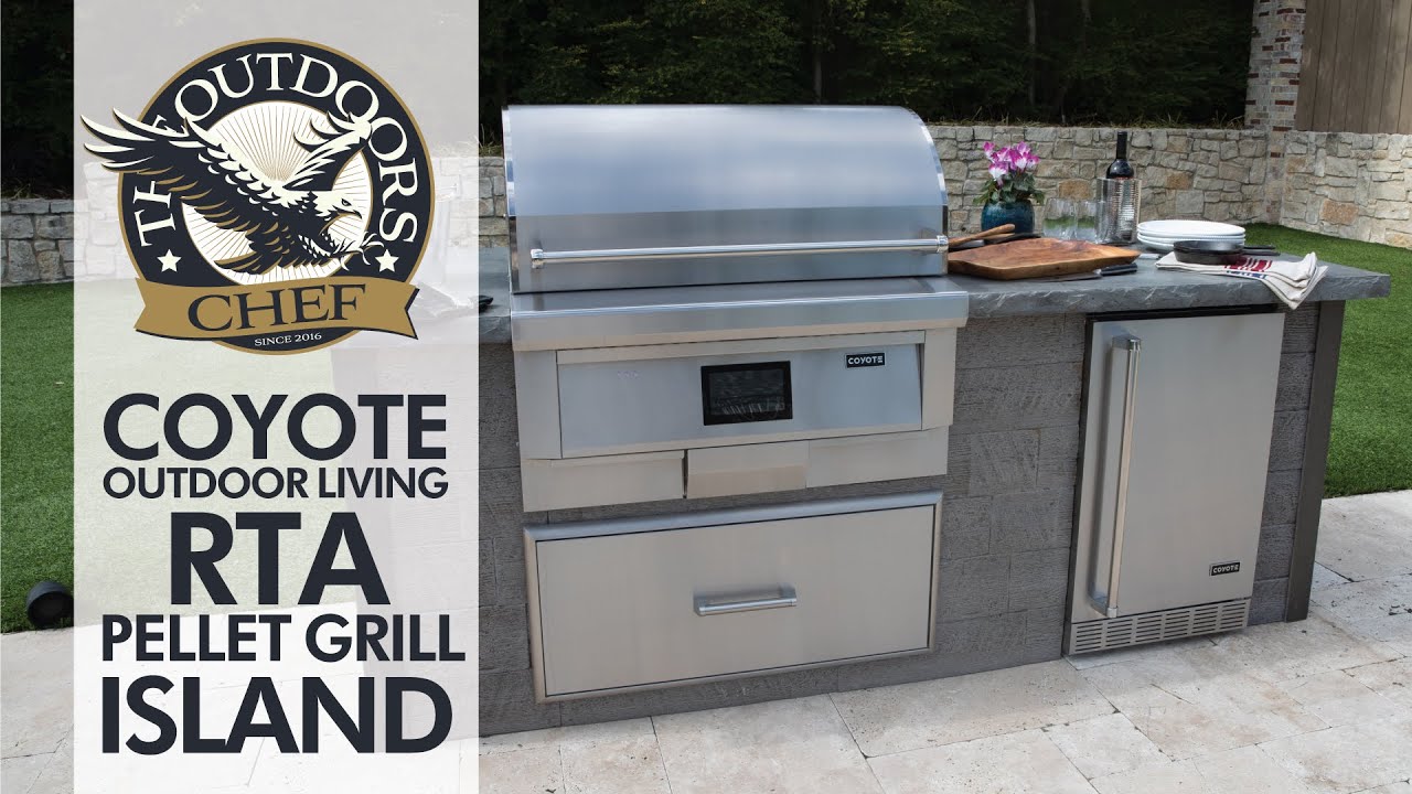 Coyote Outdoor Living RTA Pellet Grill Island with The Outdoors Chef