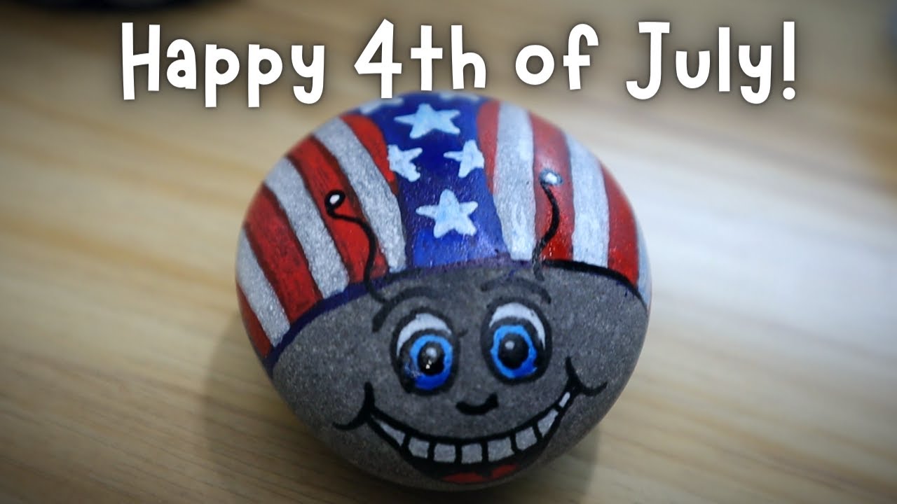Easy fun 4th July Ladybug with acrylic paint makers. | Rock Painting #fourthofjuly