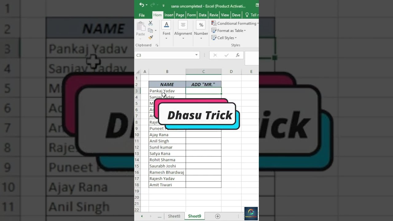 Add Mr. in Excel ||#shorts