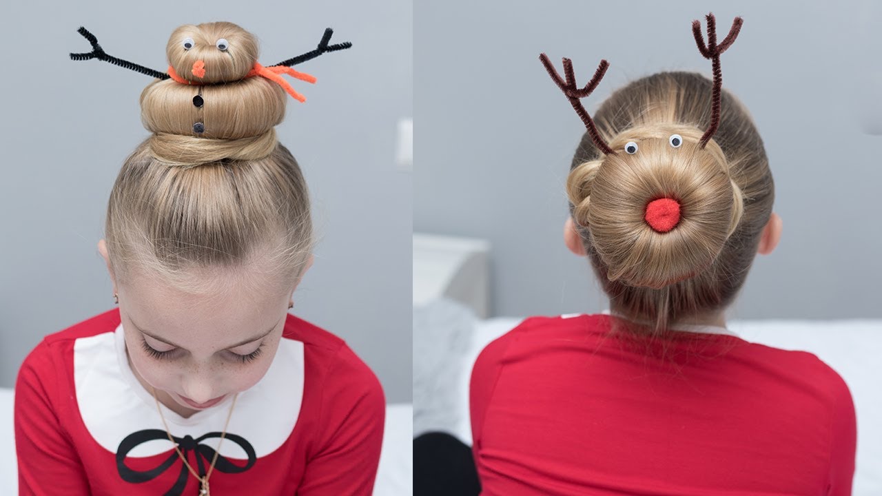 2 PEINADOS  NAVIDEÑOS FACILES PARA NIÑAS - PEINADOS LOCOS -PEINADO MUÑECO DE NIEVE - PEINADO RENO