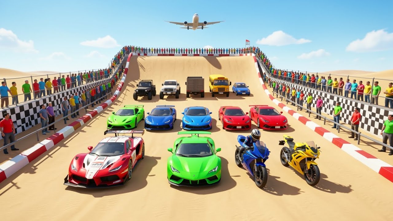 Mega Ramp Ultimate Race – Car vs Bike vs Truck vs Plane! 😱 #gaming #games 