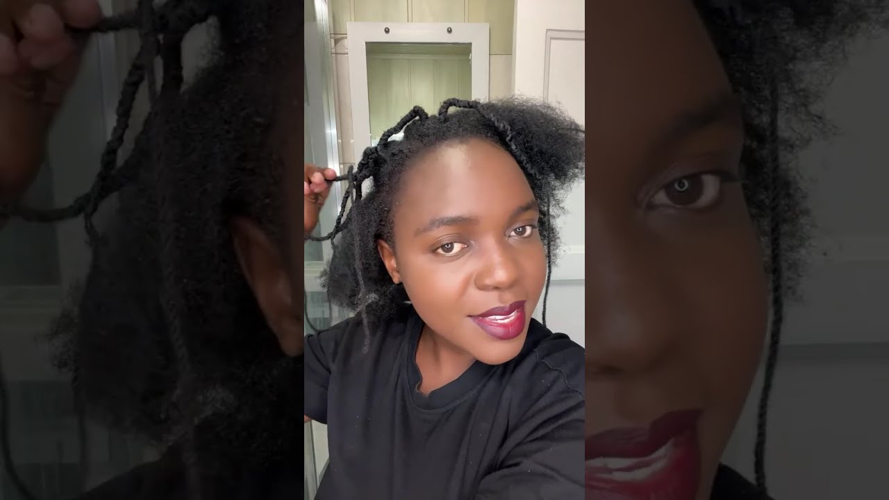 Afro natural hairstyle - taking down African threading style to stretch natural hair