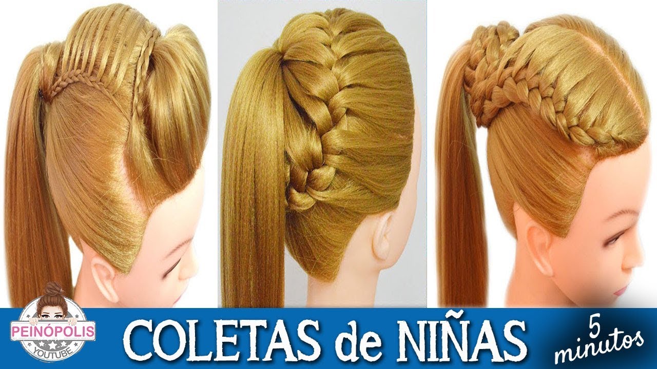 3  COLETAS ALTAS de MODA 2019 PEINADOS FACILES con TRENZAS para NIÑAS
