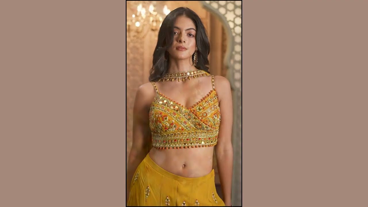 Yellow Crop Top Style Palazzo Suit with Dupatta