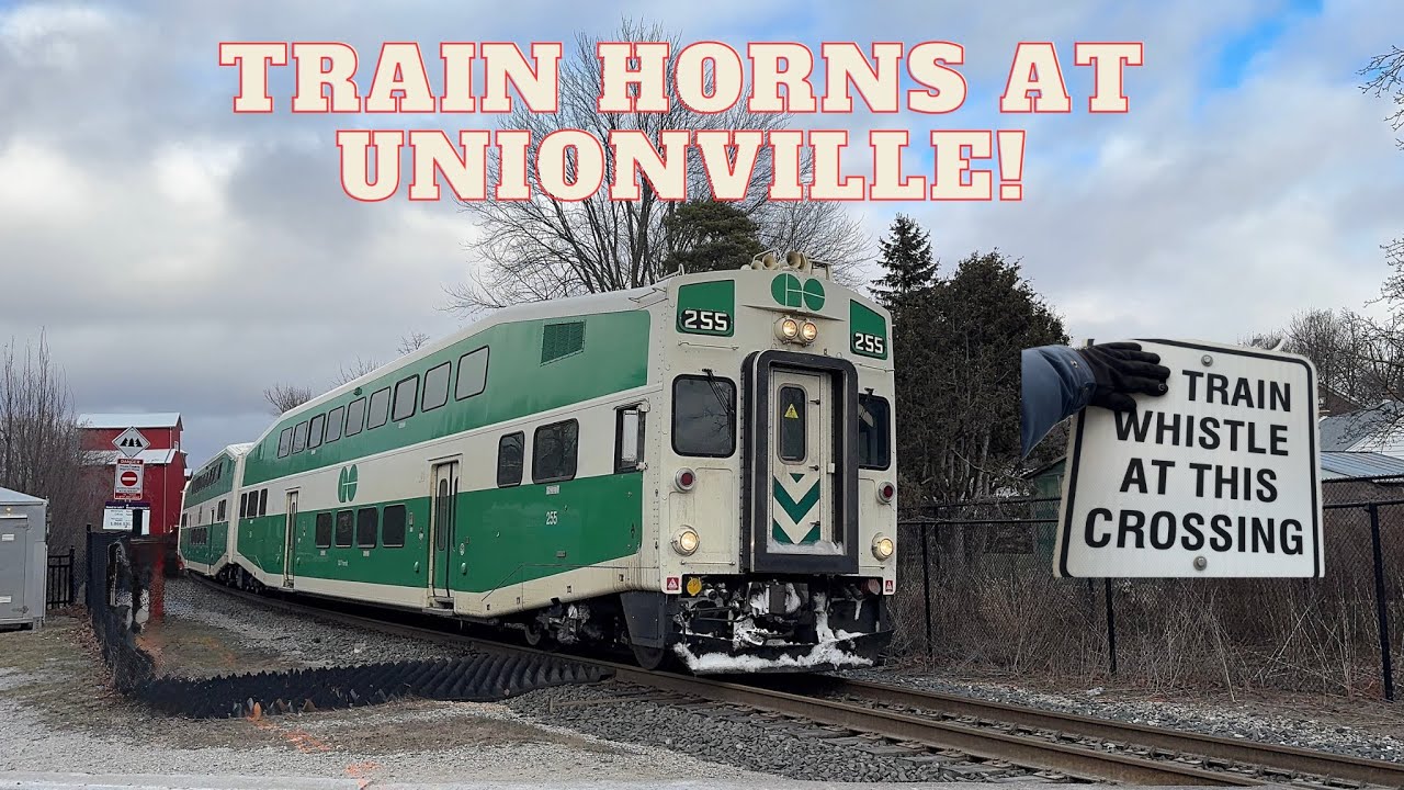 (Old Cab Car 255 And Horns At A Quiet Zone) Railfanning At Downtown Unionville In Markham