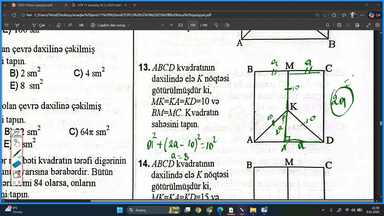 Düzbucaqlı və Kvadratın sahəsi