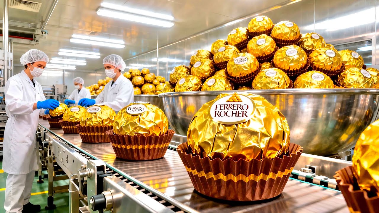 Как производятся шоколадные конфеты Ferrero Rocher 🍫 | Промышленный процесс производства 🏭
