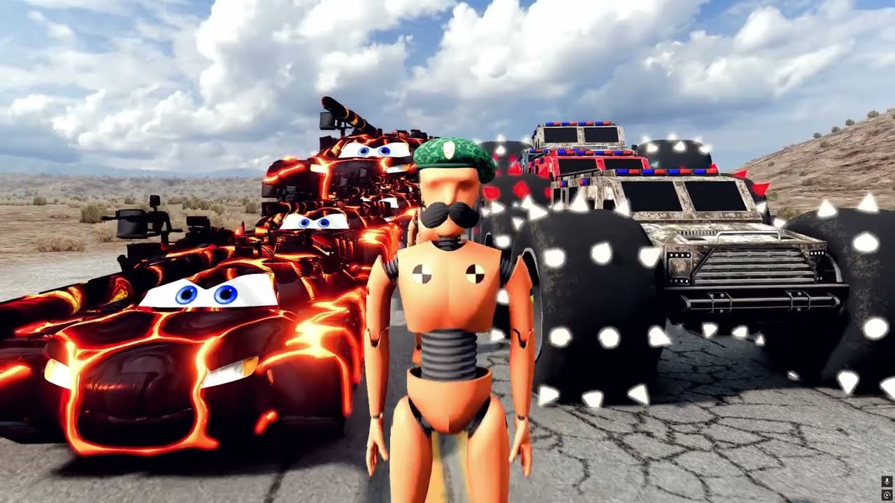 Big & Small Cars Lightning Mcqueen Tank vs Trains | BeamNG.Drive