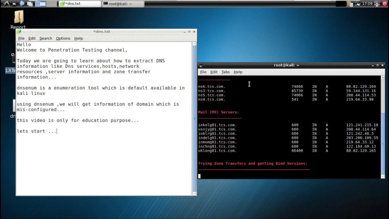 How to extract DNS information in kali linux using dnsenum