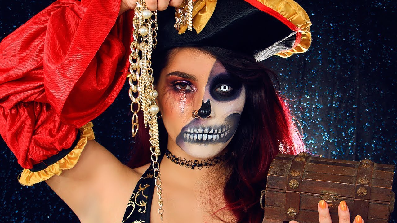 MAQUILLAJE PARA HALLOWEEN: PIRATA MITAD CALAVERA ♥ Jimena Aguilar