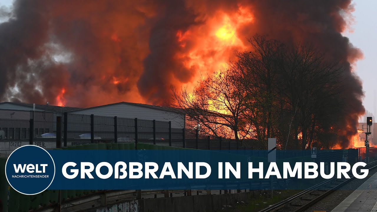 Großbrand in Hamburg: Lagerhallen in Flammen - Riesige Rauchwolke über der Innenstadt
