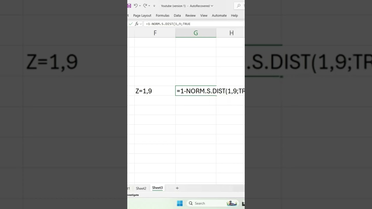 Statistics 1-NORM.S.DIST() excel formula