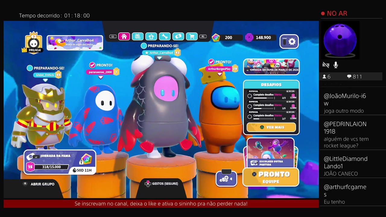 AO VIVO JOGANDO FALL GUYS COM INSCRITOS