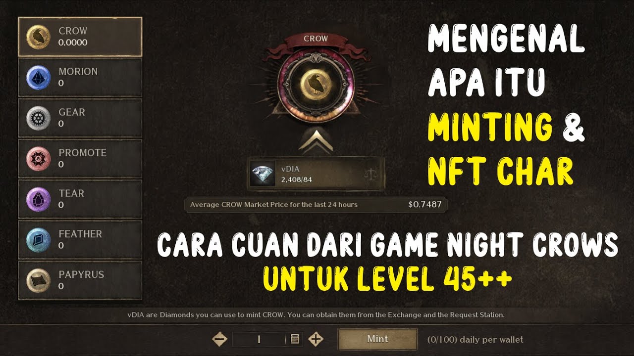 [Night Crows] Cara Dapat Uang / Cuan di Game Night Crows - Mengenal Minting dan NFT Character