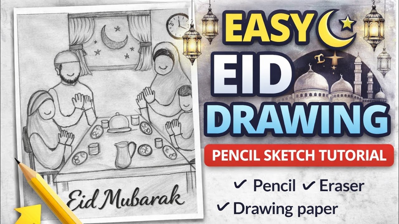 Easy Eid Mubarak Family sehri Drawing | Eid Special Pencil Sketch Step by Step#pencildrawing #art 